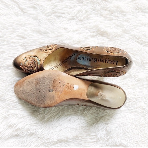 Luciano Barachini Gold Designer Pointy Toe Heel 39 - Picture 4 of 6